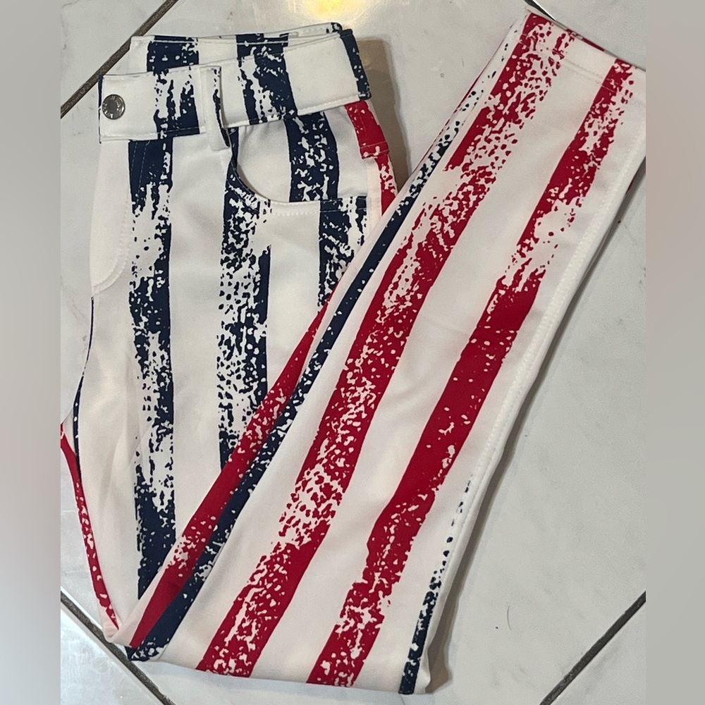 USA Flag Patriot Red white blue Yelete denim jeans jegging skinny stretch pants
